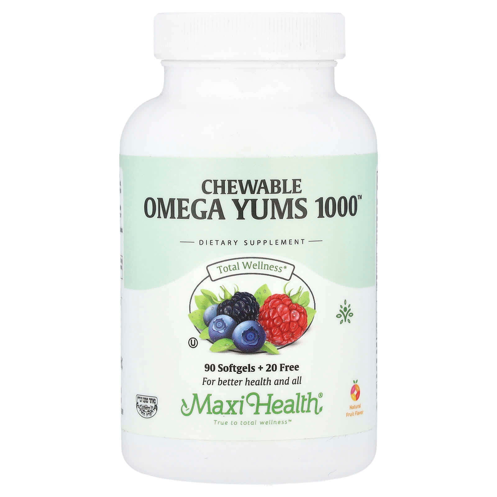 Maxi Health, Жевательные таблетки Omega Yums 1000 ™, натуральные фрукты, 110 мягких таблеток