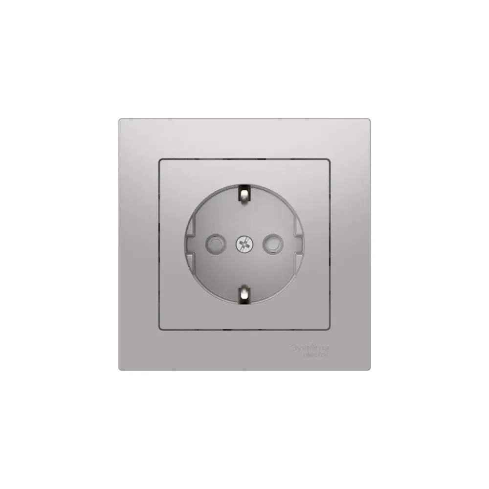 ATLASDESIGN РОЗЕТКА с заземлением со шторками, 16А, в сборе, быстрозажим. клем., АЛЮМИНИЙ