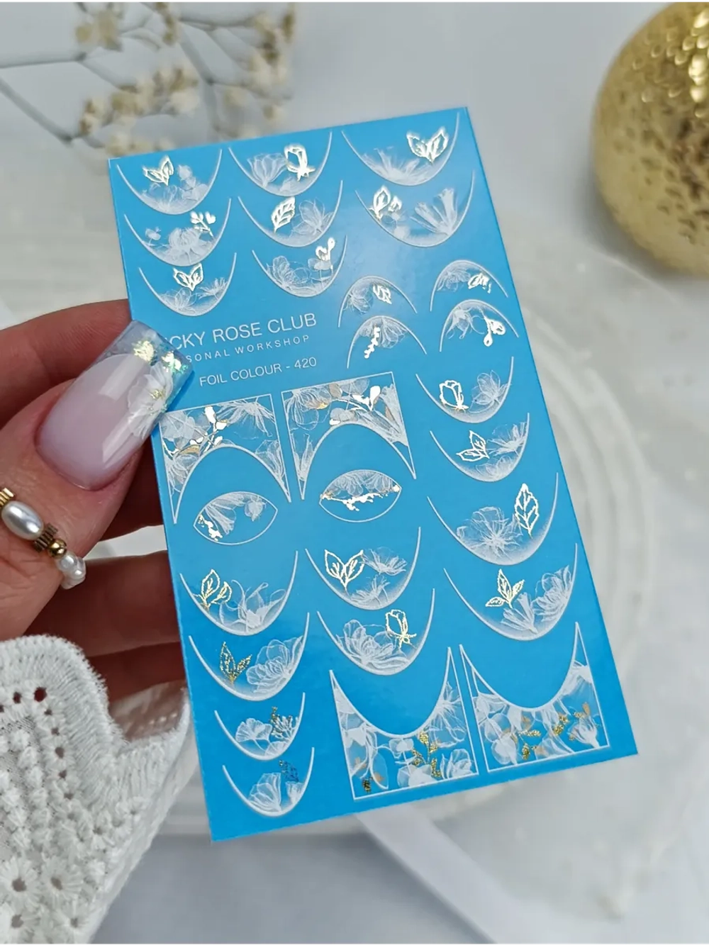 Lucky Rose Слайдеры наклейки для длинных ногтей 420