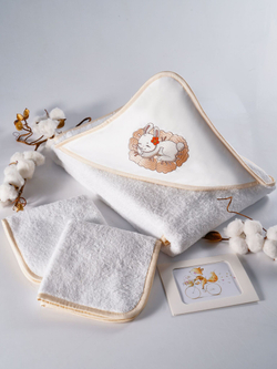 Полотенце детское 120х120 Claire Batiste Atelier Зайчик на цветке для новорожденных с капюшоном
