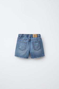 ZARA ДЖИНСОВЫЕ ШОРТЫ BAGGY С РАЗРЕЗАМИ, СИНИЙ