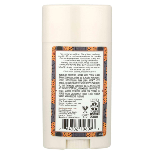 Nubian Heritage, Дезодорант с защитой 24 часа, африканское черное мыло, 64 г