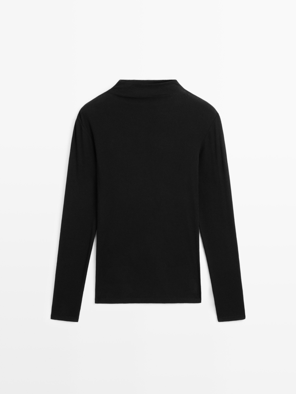 Massimo Dutti Хлопковая футболка в рубчик с длинными рукавами, черный