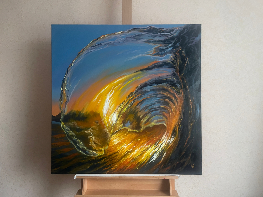 Картина маслом на холсте "Прозрачная волна" 80х80 см. Деревянный подрамник. Художник Наталия Осадчук