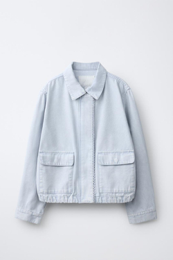 ZARA КУРТКА-БОМБЕР ИЗ ХОЛЩОВОЙ ТКАНИ, ГОЛУБОЙ