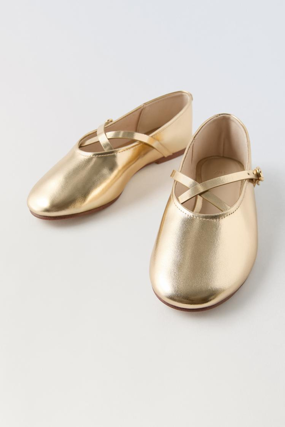 ZARA БАЛЕТКИ С МЕТАЛЛИЧЕСКИМ БЛЕСКОМ, ЗОЛОТИСТЫЙ