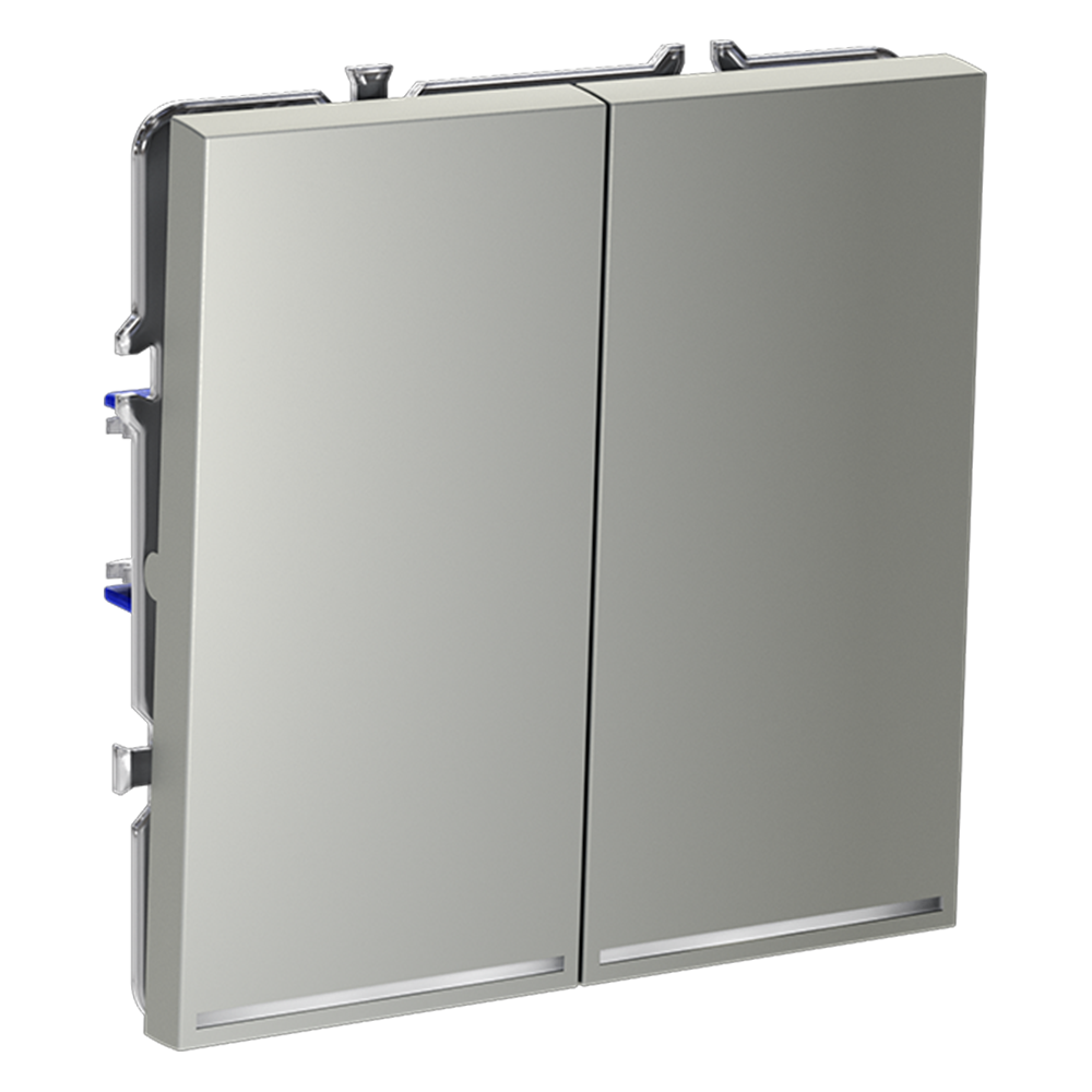 Выключатель встраиваемый VOLTUM S70 двухклавишный с подсветкой 10А, (сталь)