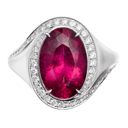 Кольцо с Рубеллитом и Бриллиантами, Эмаль, R0143-09/1