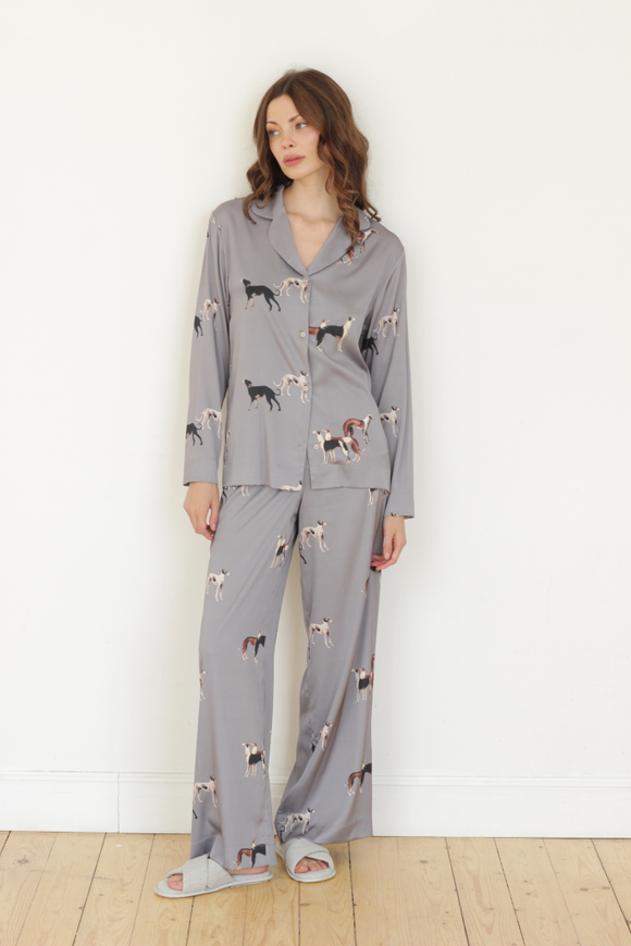 Шелковая блуза с борзыми серебро