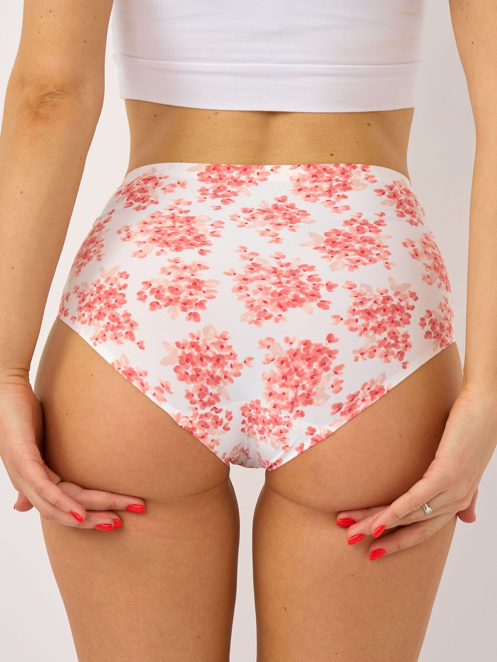 Бесшовные трусики в цветочек (Размер: M) (Цвет: кремовый)