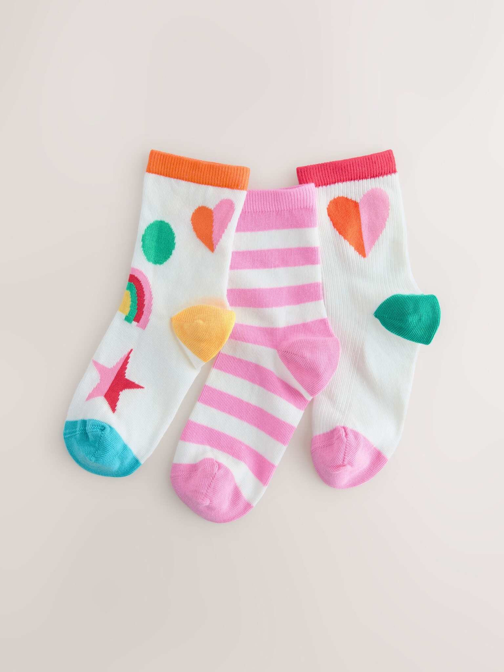 Носки хлопковые для девочки Next AT4-459, 3 шт., Белый, Розовый