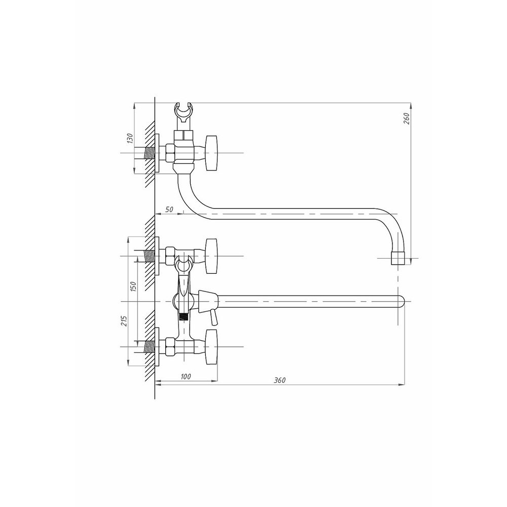 Смеситель для ванны и раковины 1/2 кер ПРОФСАН ПСМ-156-К80 "СТАНДАРТ А" эксцентрики "РУС", ХРОМ