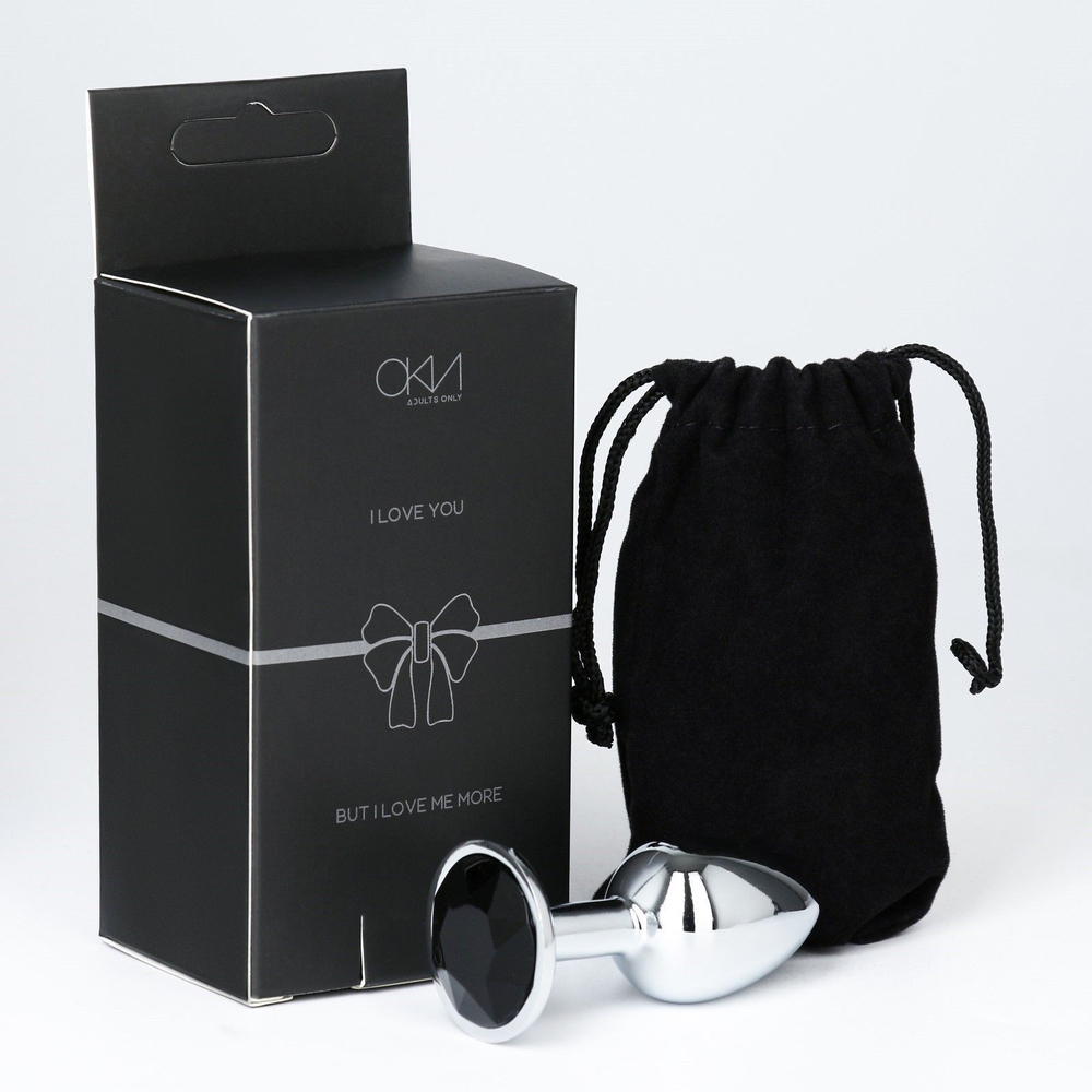 Серебристая анальная втулочка с черным кристаллом - 7 см. (Цвет: серебристый)