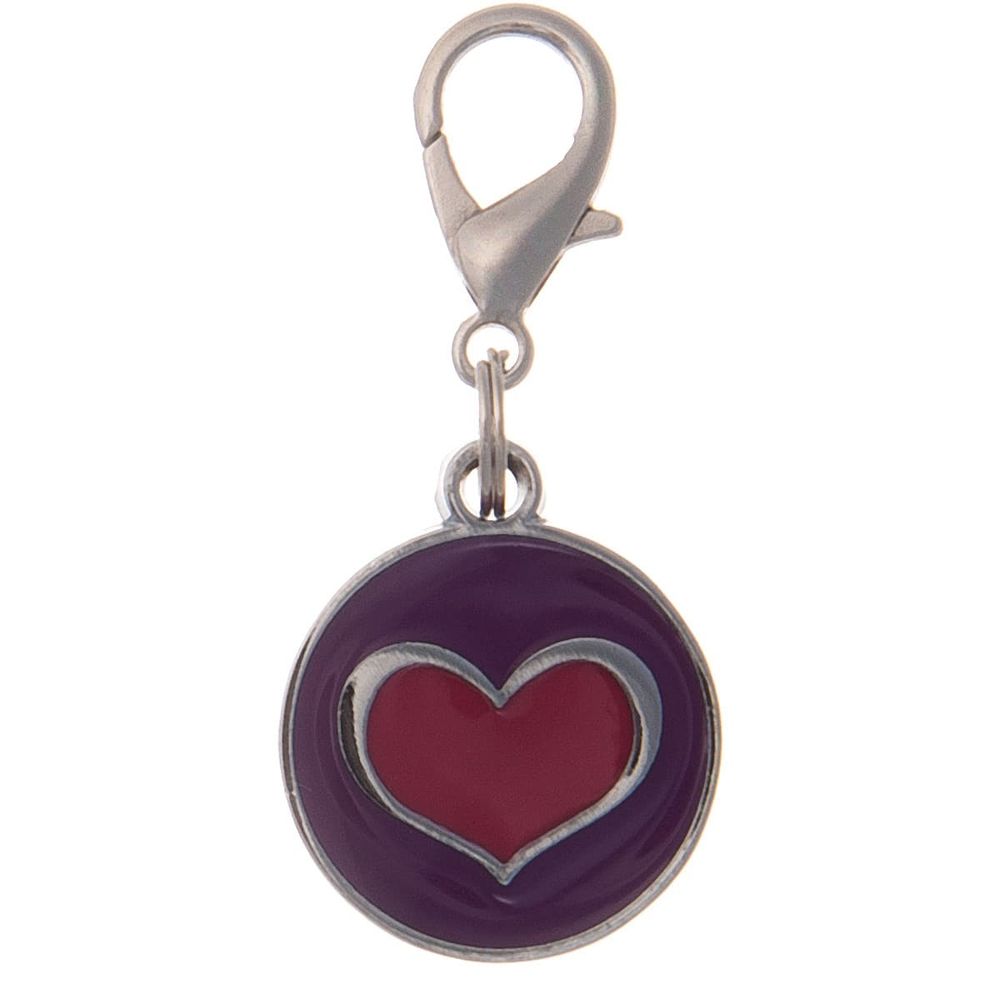 Адресник круглый средний сердечко фиолетово-красный 21 мм, гравировка 19052