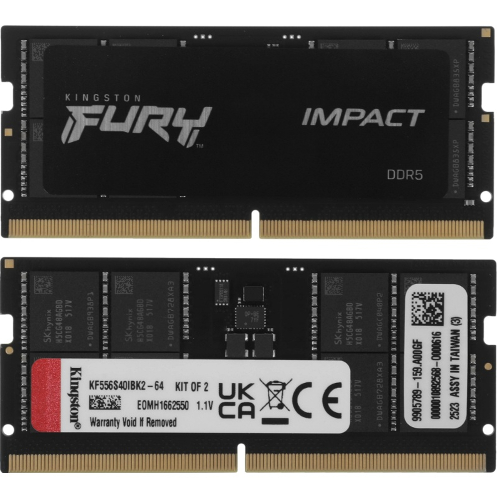 Оперативная память Kingston DDR5 64GB 5600MT/s CL40 SODIMM (Kit of 2) FURY Impact