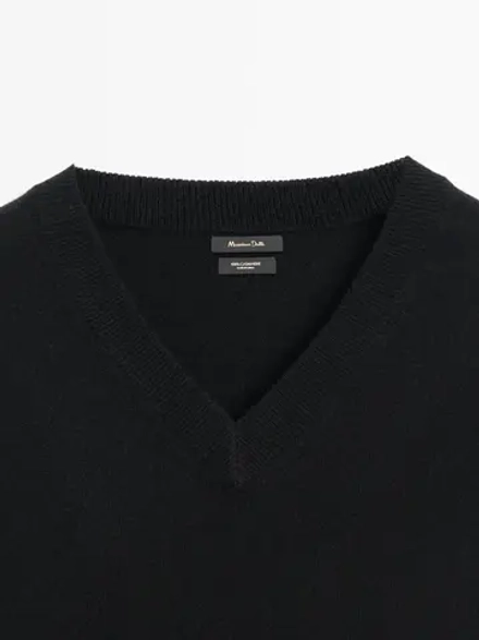 Massimo Dutti Свитер из 100% кашемира с V-образным вырезом, черный