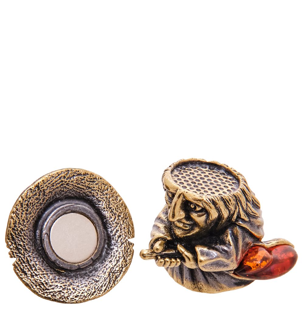 AM-3537 Наперсток «Баба Яга с магнитом» (латунь, янтарь)