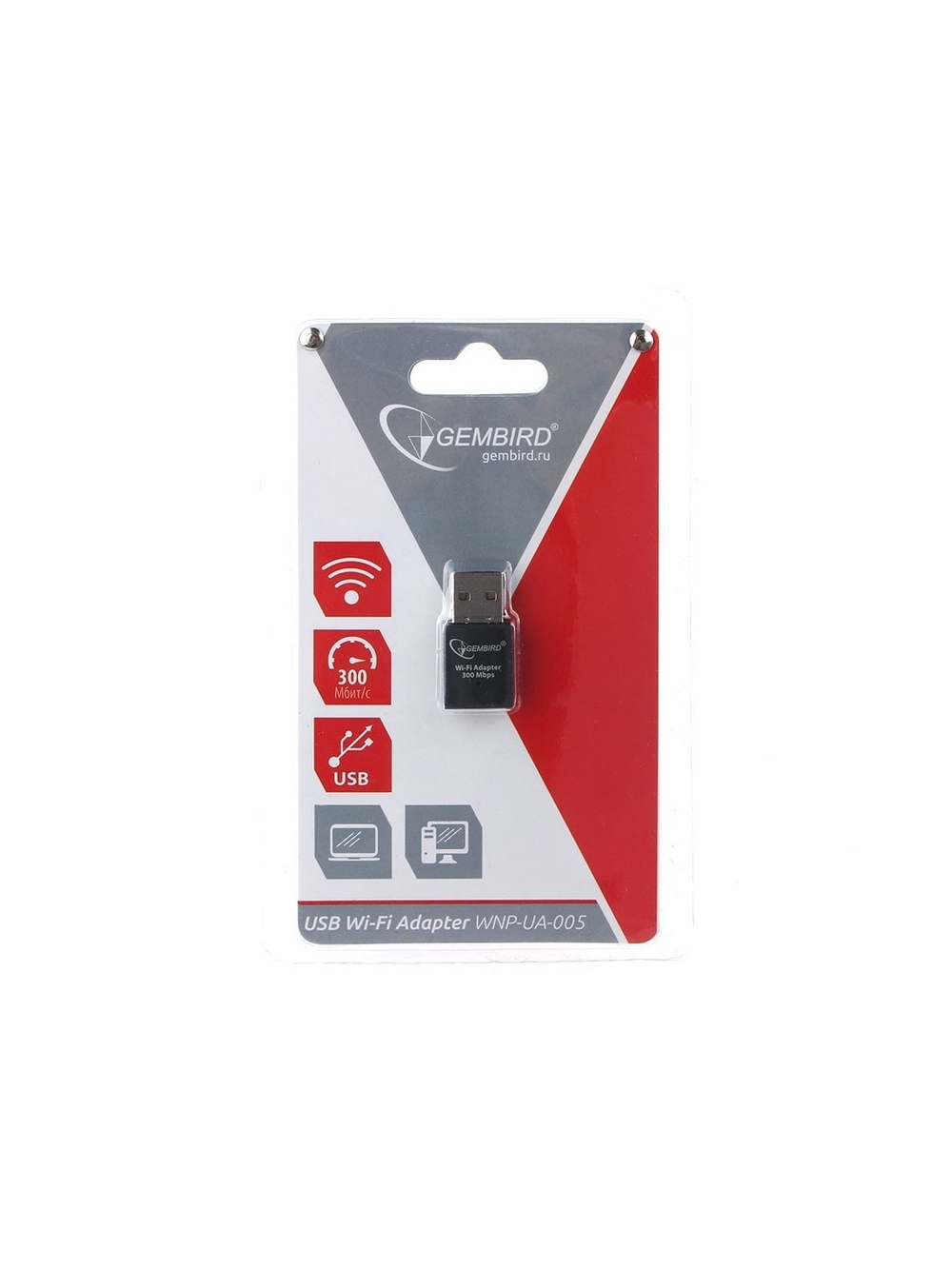 Gembird Сетевой адаптер WiFi 300 Мбит, мини, USB, 802.11b/g/n, RTL8192EU (WNP-UA-005)