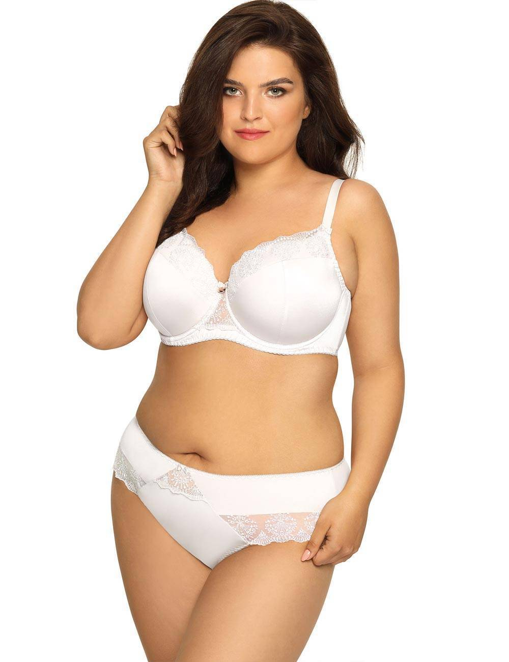 Бюстгальтер plus size с эффектной вышивкой на чашках (Размер: 85I) (Цвет: белый)