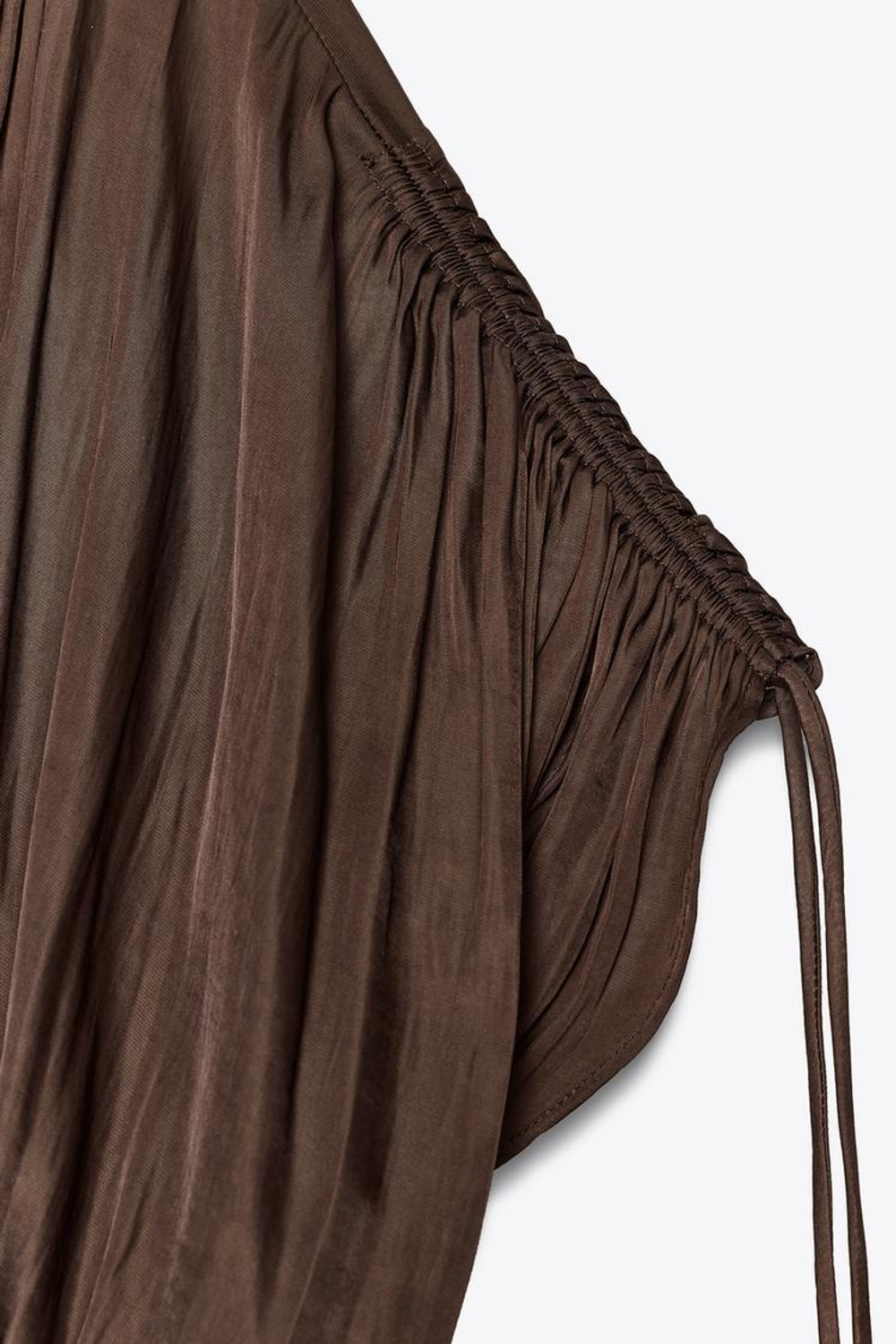 ZARA АТЛАСНАЯ БЛУЗА СО СБОРКАМИ, КОРИЧНЕВЫЙ