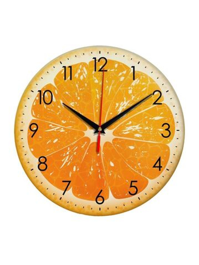 Часы настенные бесшумные большие на кухню "Апельсин" закалённое стекло 28*28см, часы кухонные настенные интерьерные