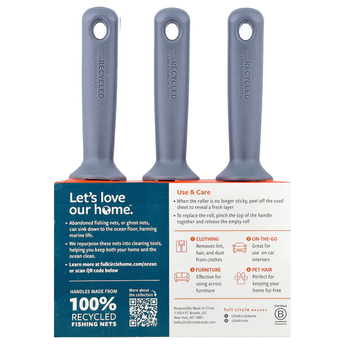 Full Circle, Clean Ocean™, ролик для удаления ворса, 3 шт. в упаковке, 300 шт.