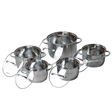 Набор посуды 10 предметов Kamille KM 4710S из нержавеющей стали (ковш 1,8 л; кастрюли 1,8 л; 2,3 л; 3,3 л; 5,8 л; 7-слойное дно)