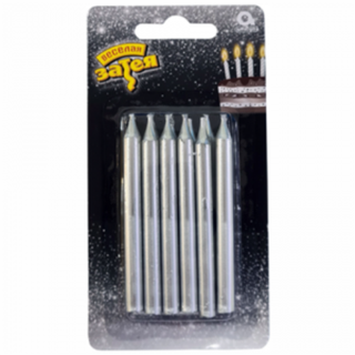 Веселая затея Свеча для торта серебро 8см 12шт 1502-5077