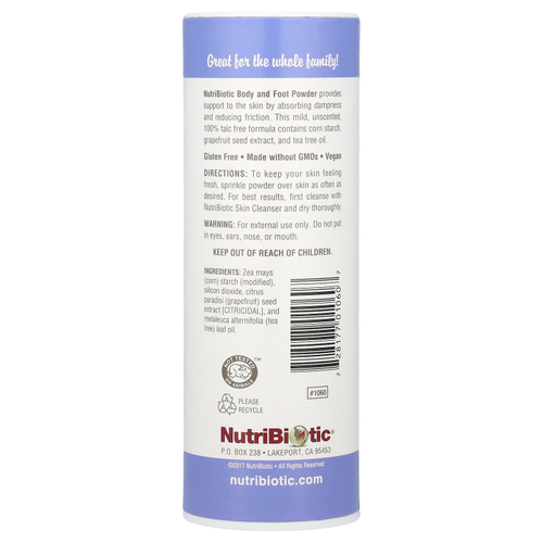 NutriBiotic, пудра для тела и ног с экстрактом семян грейпфрута и маслом чайного дерева, без запаха, 113 г (4 унции)