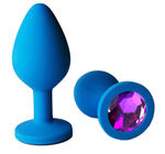 Голубая анальная пробка с фиолетовым кристаллом - 8 см. (Цвет: фиолетовый)