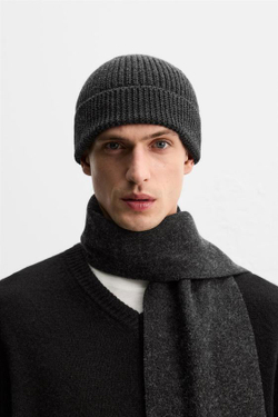 ZARA ШЕРСТЯНАЯ ШАПКА БИНИ, СЕРЫЙ С МЕЛАНЖЕВЫМ ЭФФЕКТОМ