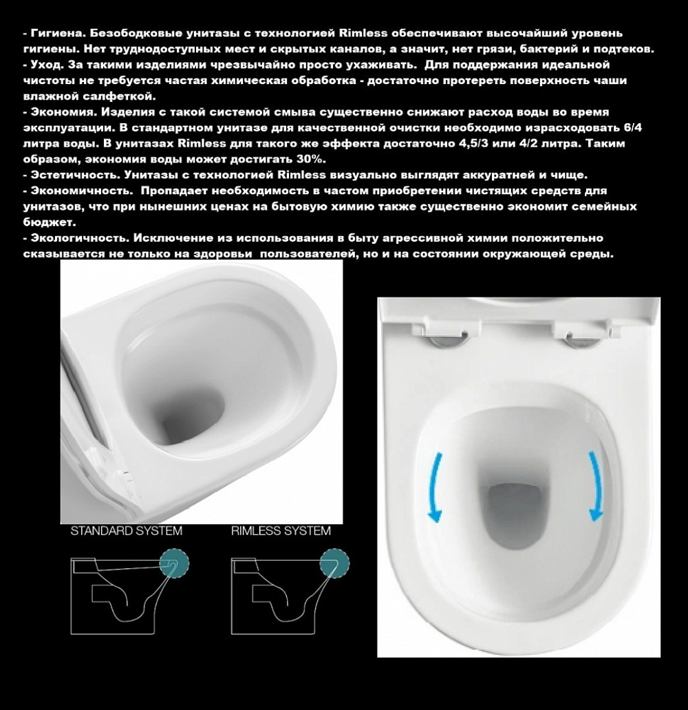 Унитаз подвесной Ceruttispa САНТА (SANTA) Aria CT9666 безободковый широкий (485х410х355)