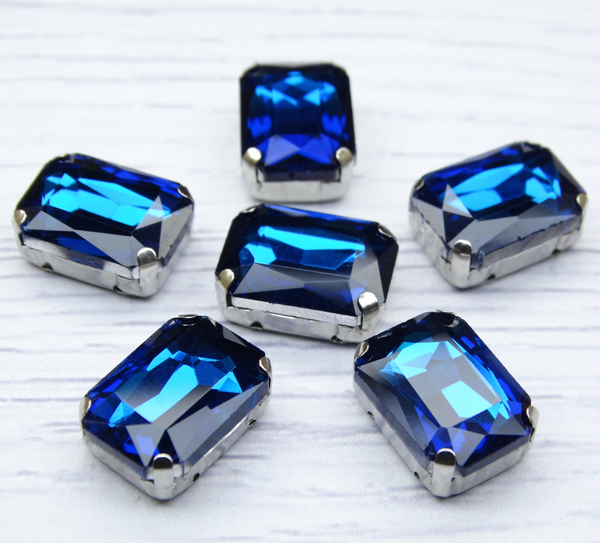 ПЦ011НН1014 Хрустальные стразы формы "октагон" в цапах, цвет: лазурный, размер: 10х14 мм, 5 шт.