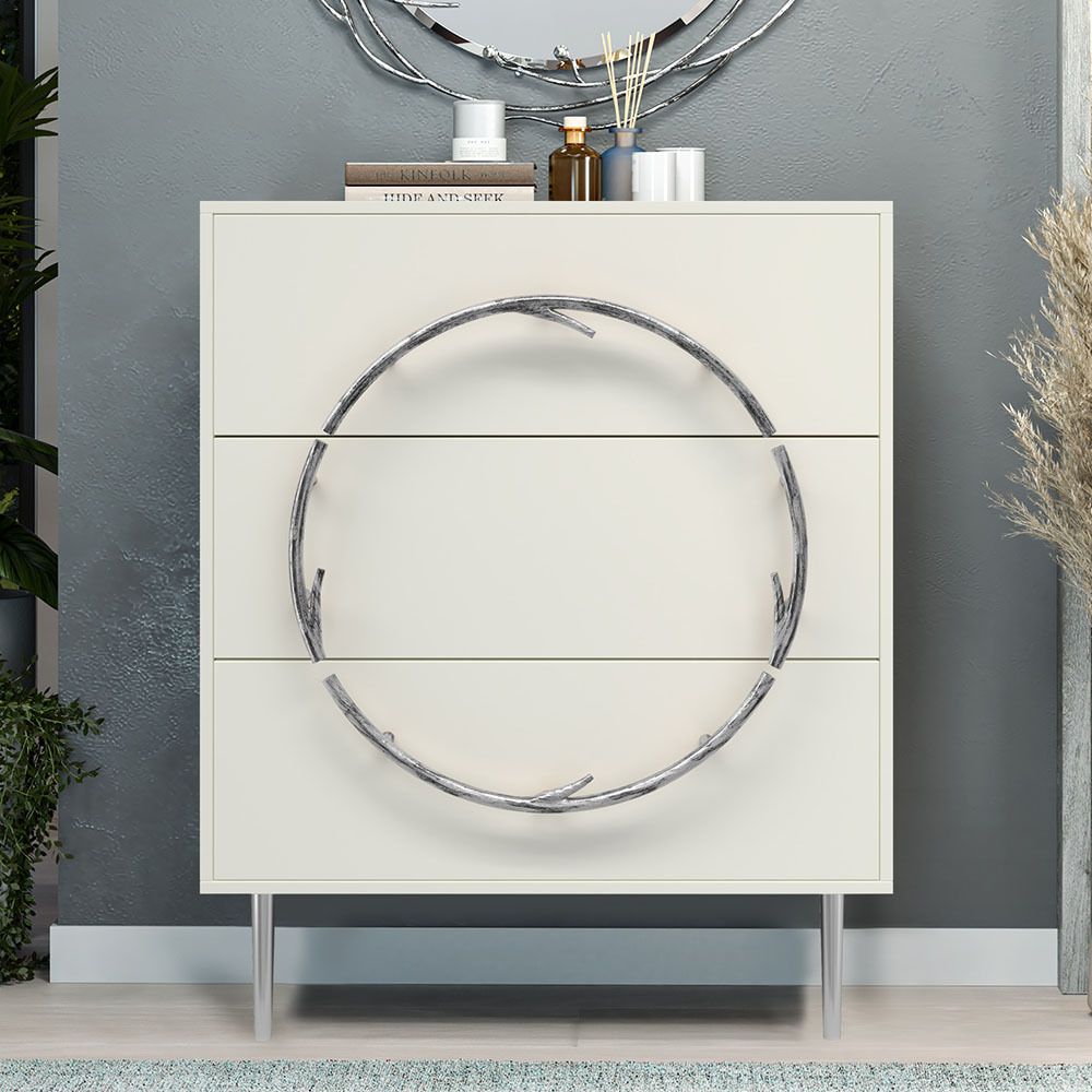 Комод Арт Колор matte Стайл Сильвер с 3 ящиками Белый опал матовый