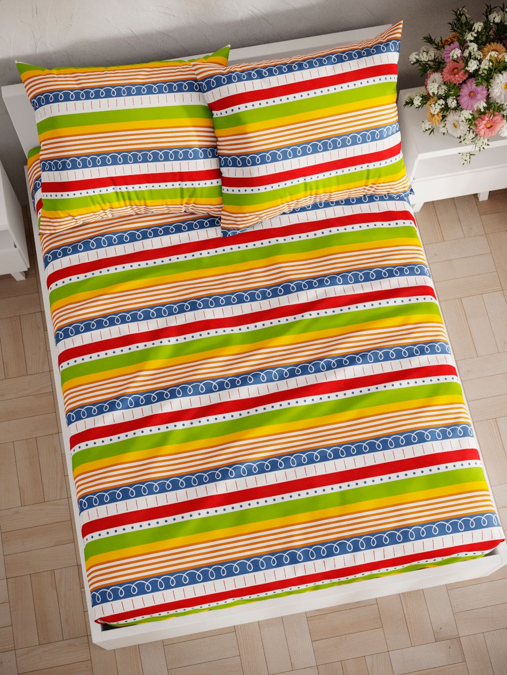 Постельное белье Сказка "Краски" семейное наволочки 50х70 2шт Простынь на резинке 160х200 см Пододеяльник 145х215 см(2шт)