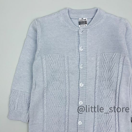 Комбинезон вязаный с шапочкой, Серо-голубой