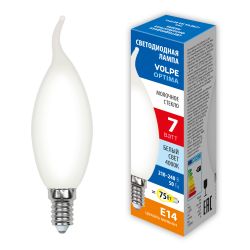 LED-CW35-7W-4000K-E14-FR-SLF Лампа светодиодная. Форма свеча на ветру. матовая. Белый свет 4000К. ТМ Volpe