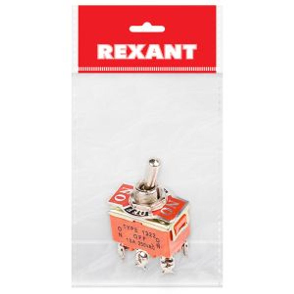 Тумблер 250В 15А (6c) вкл-выкл-вкл двухполюсный (KN-203) REXANT (в упак. 1шт.)