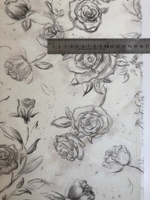 Плательная вискоза принт розы на молочном, жаккард C1