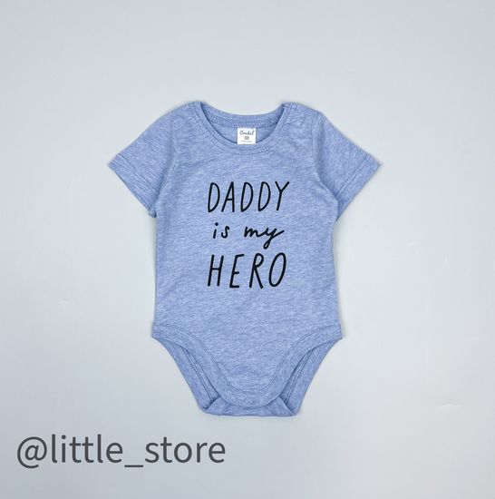 Боди хлопковое "Папа-мой герой" св-голубой меланж
