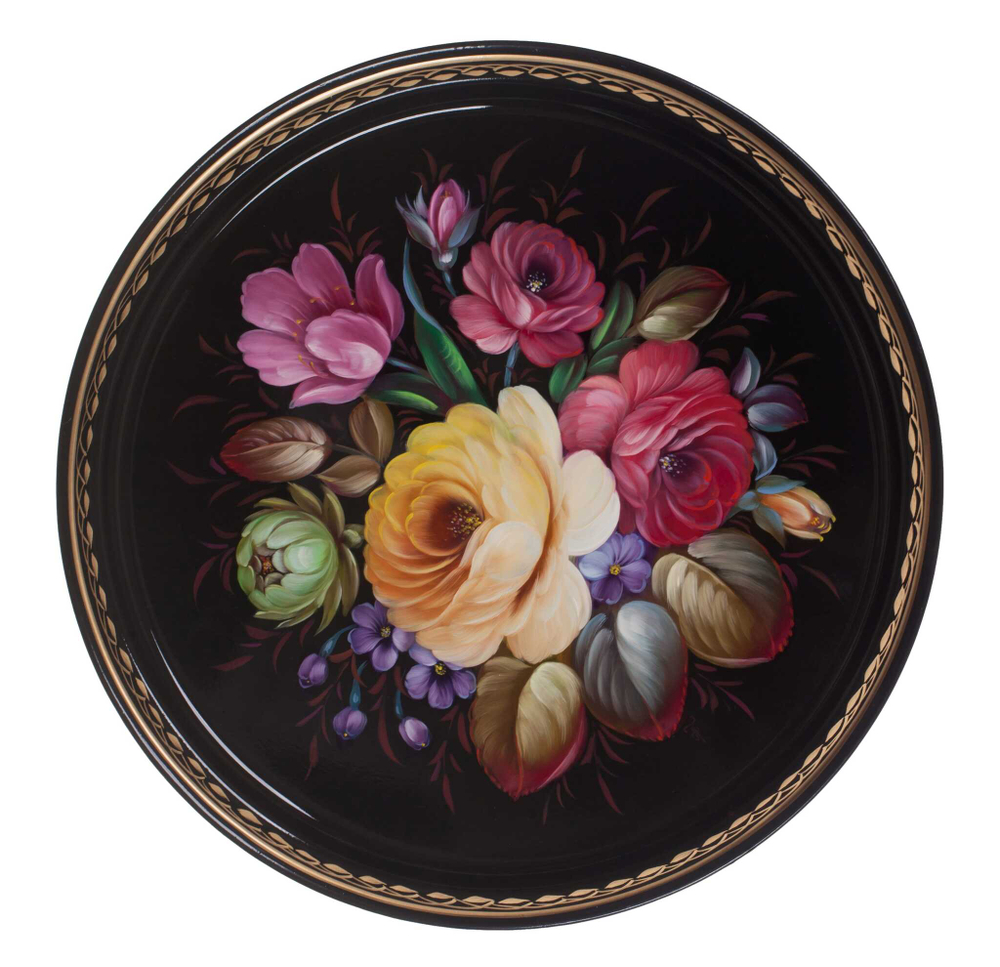 Жостовский поднос декоративный, размер 30 см (A9), металлический