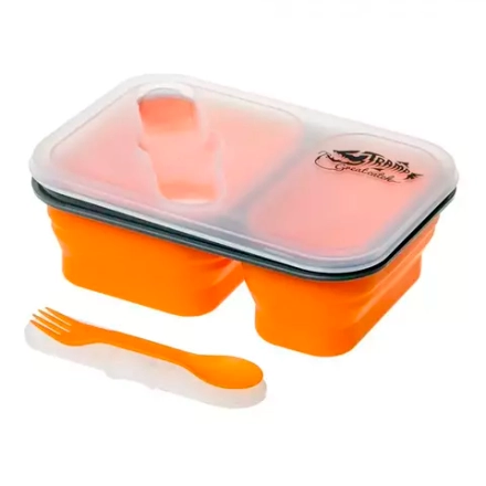 Контейнер Tramp силиконовый складной c 2 отсеками и ловилкой 900 мл, Orange