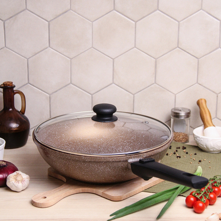 Сковородка Вок, d28 "Diamante" со съемной ручкой, для ИНДУКЦИИ