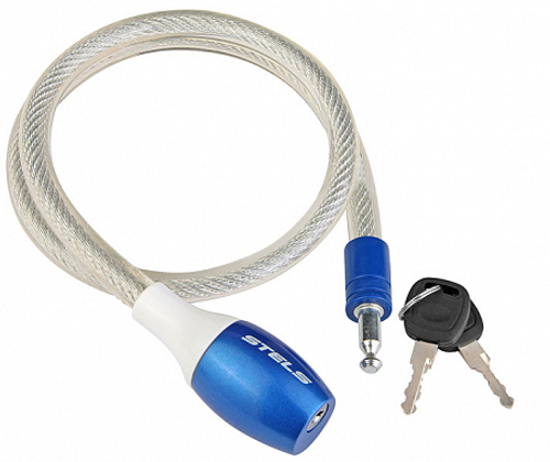 Трос-замок 12х800мм 84353 STELS с ключом, серебристо-синий