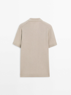 Massimo Dutti Свитер с воротником поло и короткими рукавами, хаки