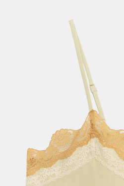 ZARA ТОП НА БРЕТЕЛЯХ С КРУЖЕВОМ — ZW COLLECTION, ЛАЙМОВЫЙ