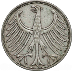 Germany, 5 Mark 1960 – Federal Eagle (Hamburg Mint - "J"), XF