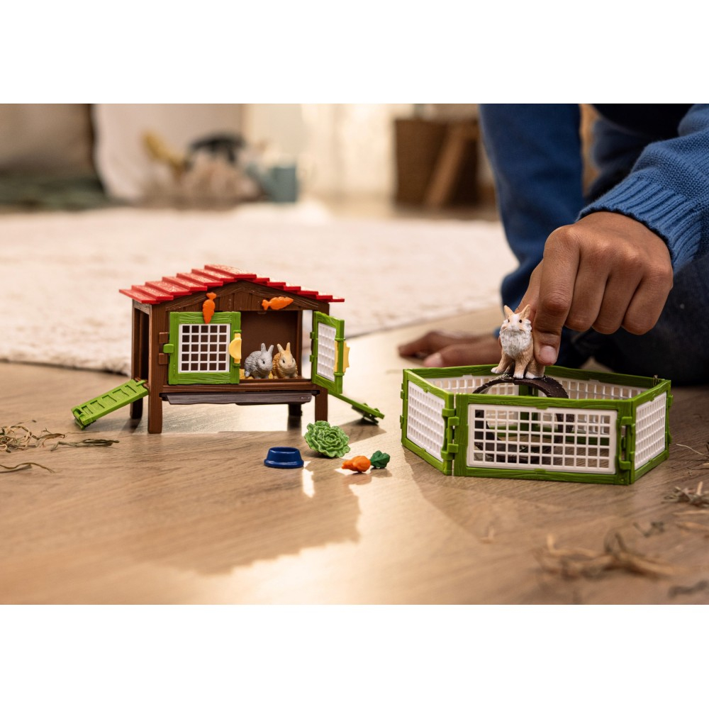 Schleich S 42728 — Клетка для кроликов с семьёй кроликов породы Львиная голова — фото 9