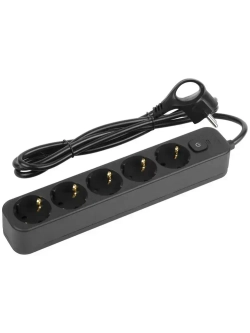 Сетевой фильтр Intro SFE515-B с базовой защитой с заземлением с выключателем 5 розеток 1,5м 10А черный / удлинитель сетевой 1,5м