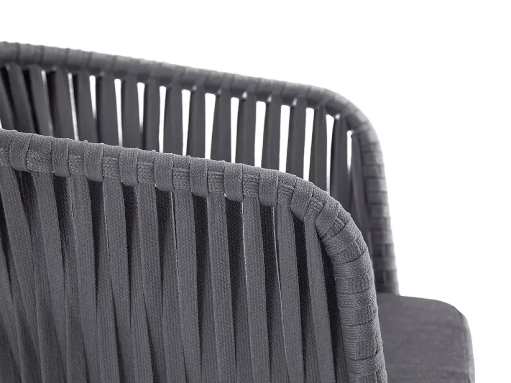 "Бордо" стул плетеный из роупа, каркас алюминий белый шагрень, роуп серый 15мм, ткань серая